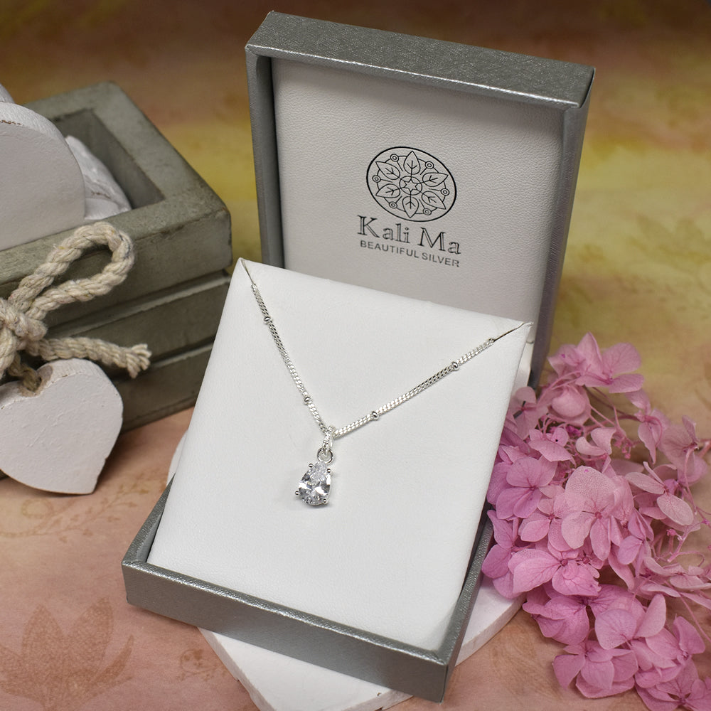 Lara satellite curb chain with CZ teardrop necklace