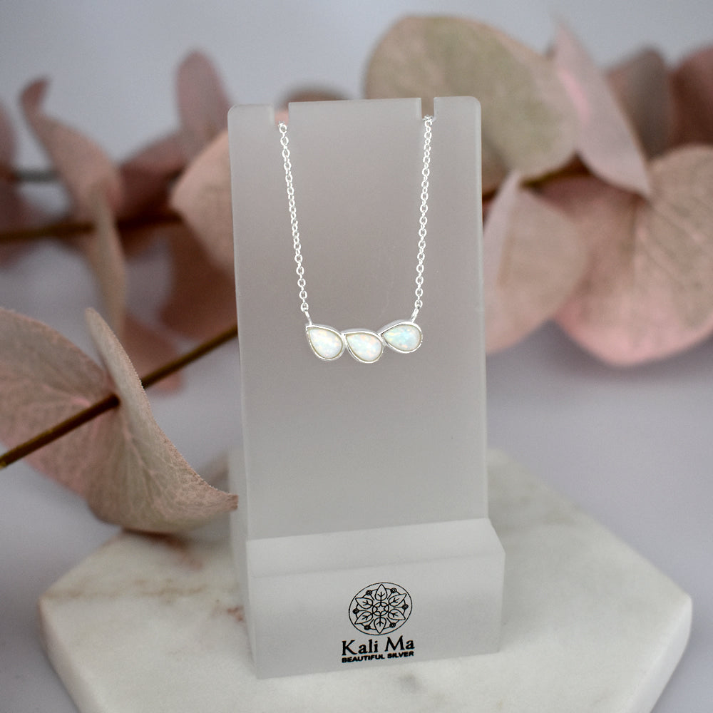 Angelica triple teardrop white opalique necklace
