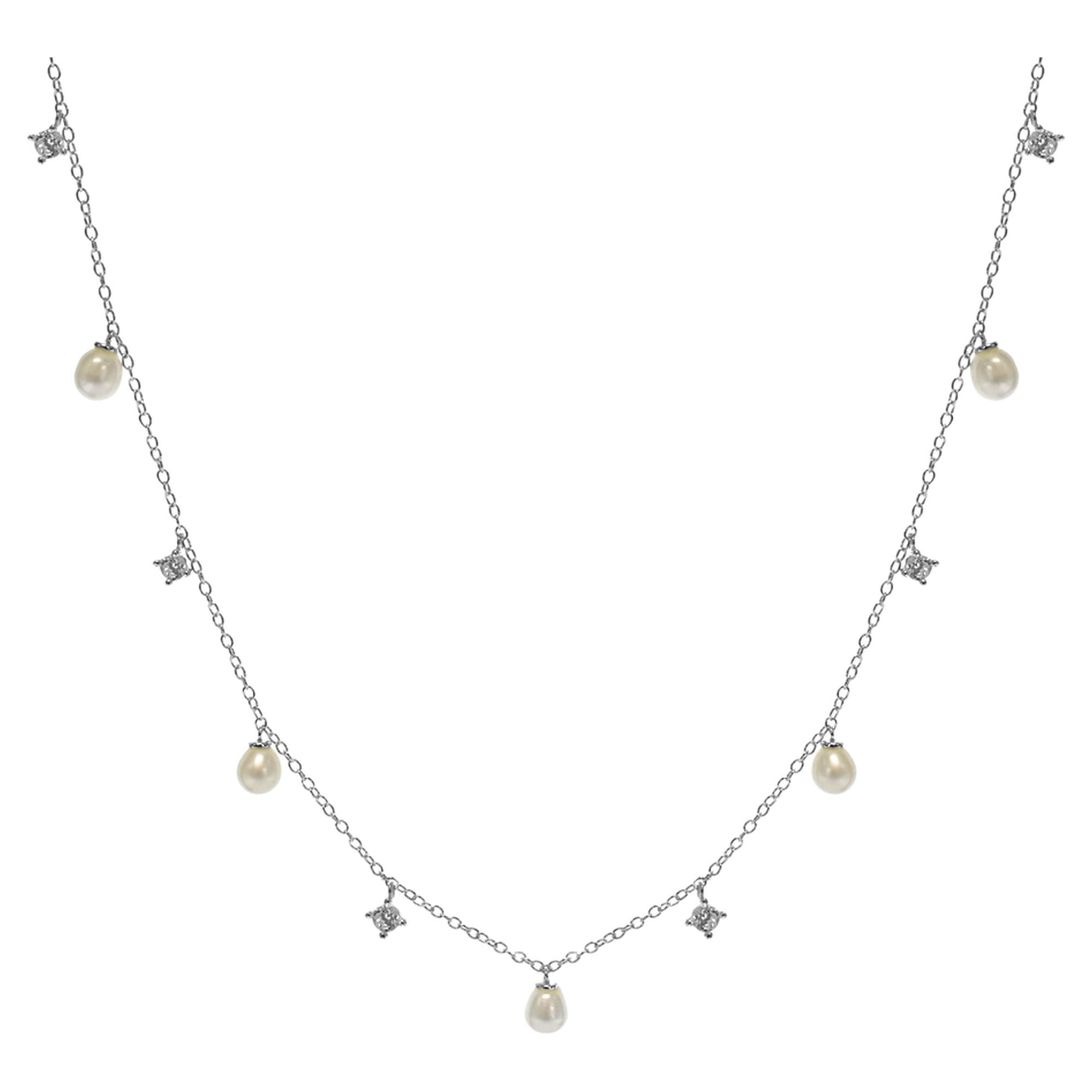 Rosa CZ and pearl drops necklet