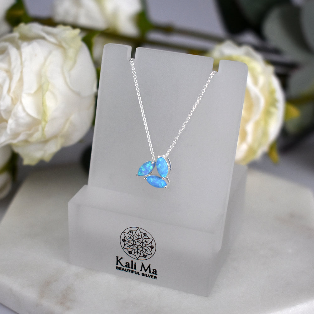Bethan triple marquis white opalique pendant necklet