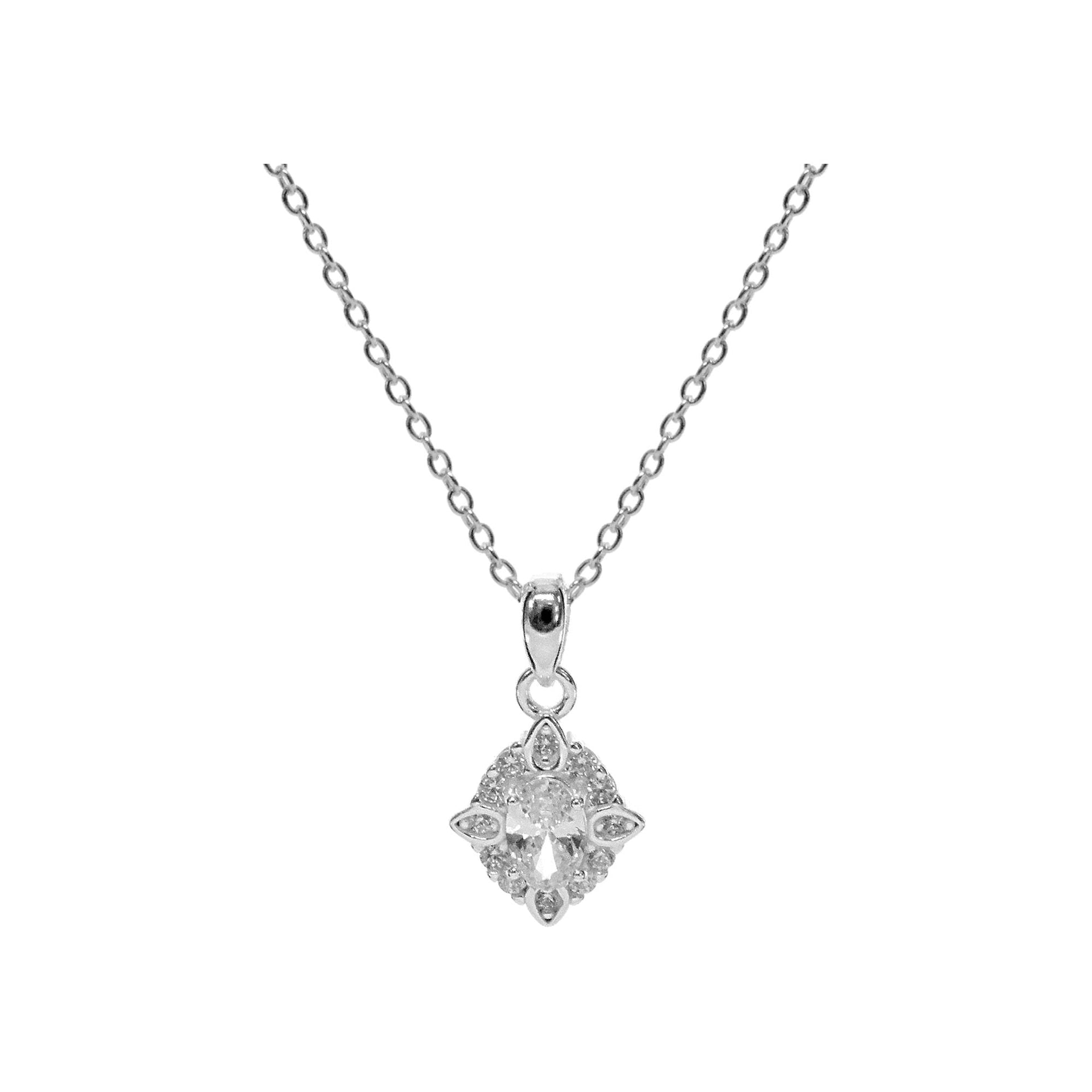 Davina ornate CZ marquis pendant on a trace chain