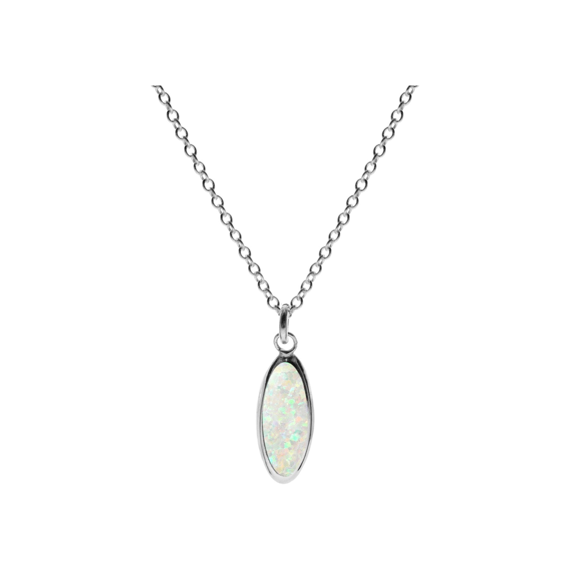 Chloe narrow oval white opalique necklace