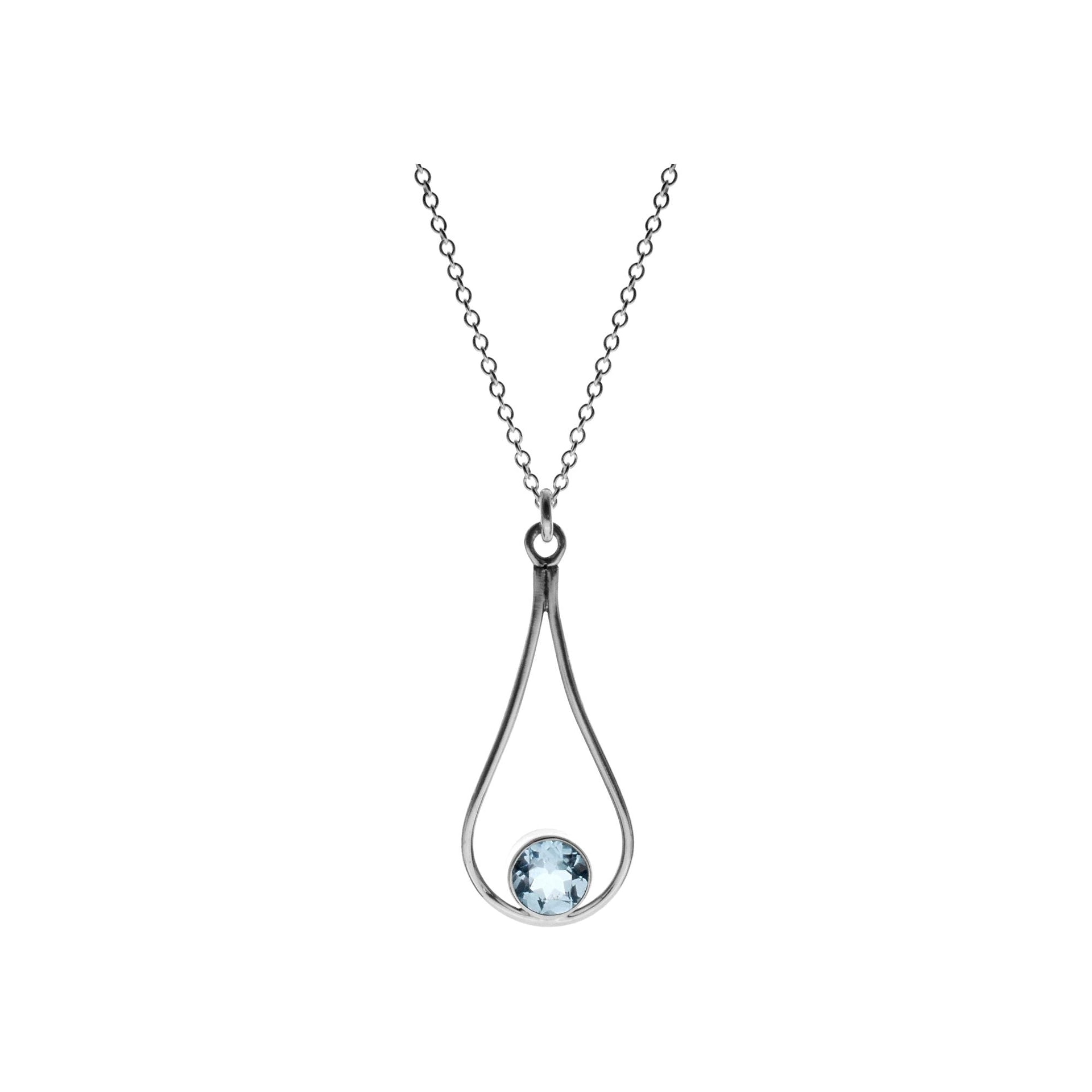 Chloe open teardrop necklace with blue topaz round