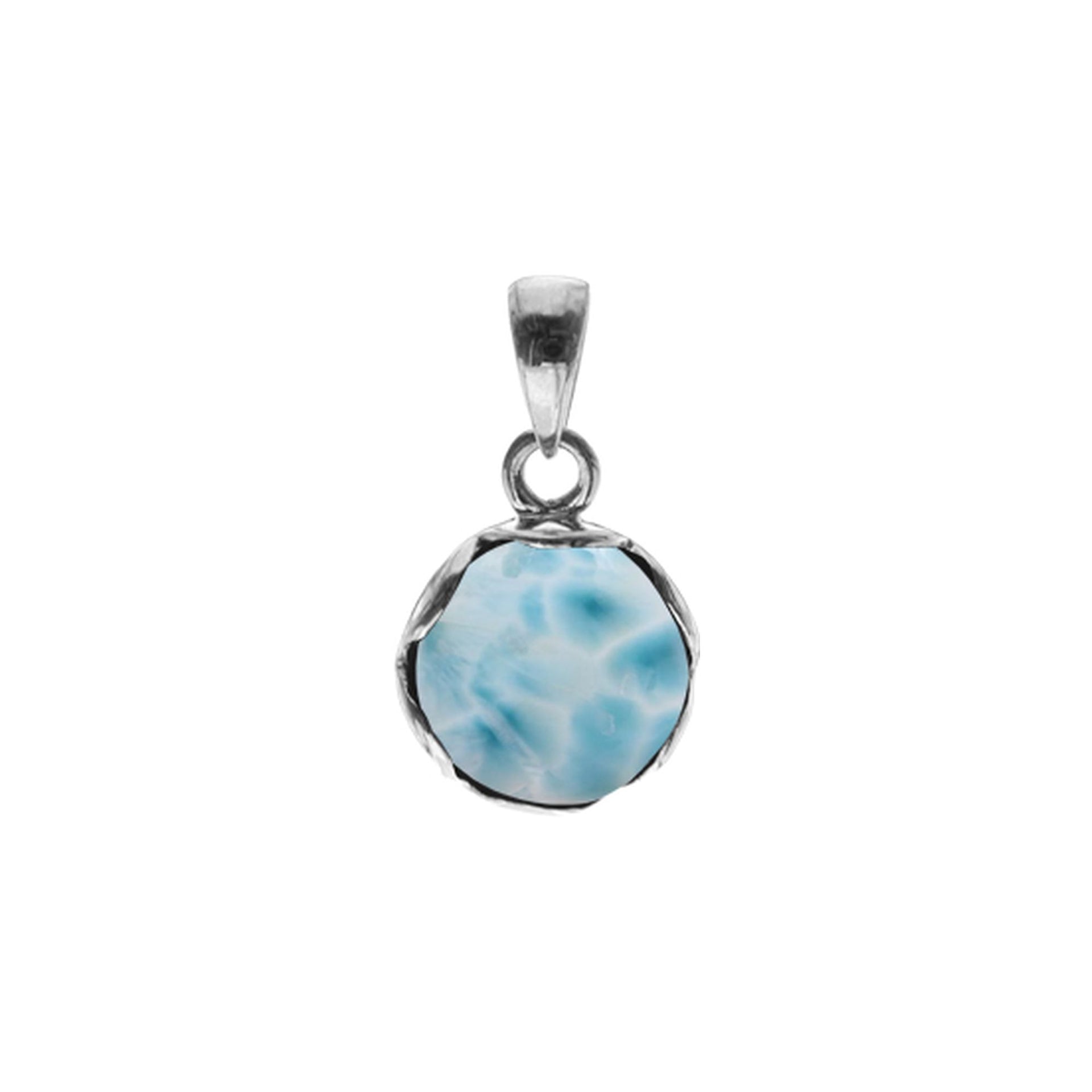 Round, wavy edge larimar pendant