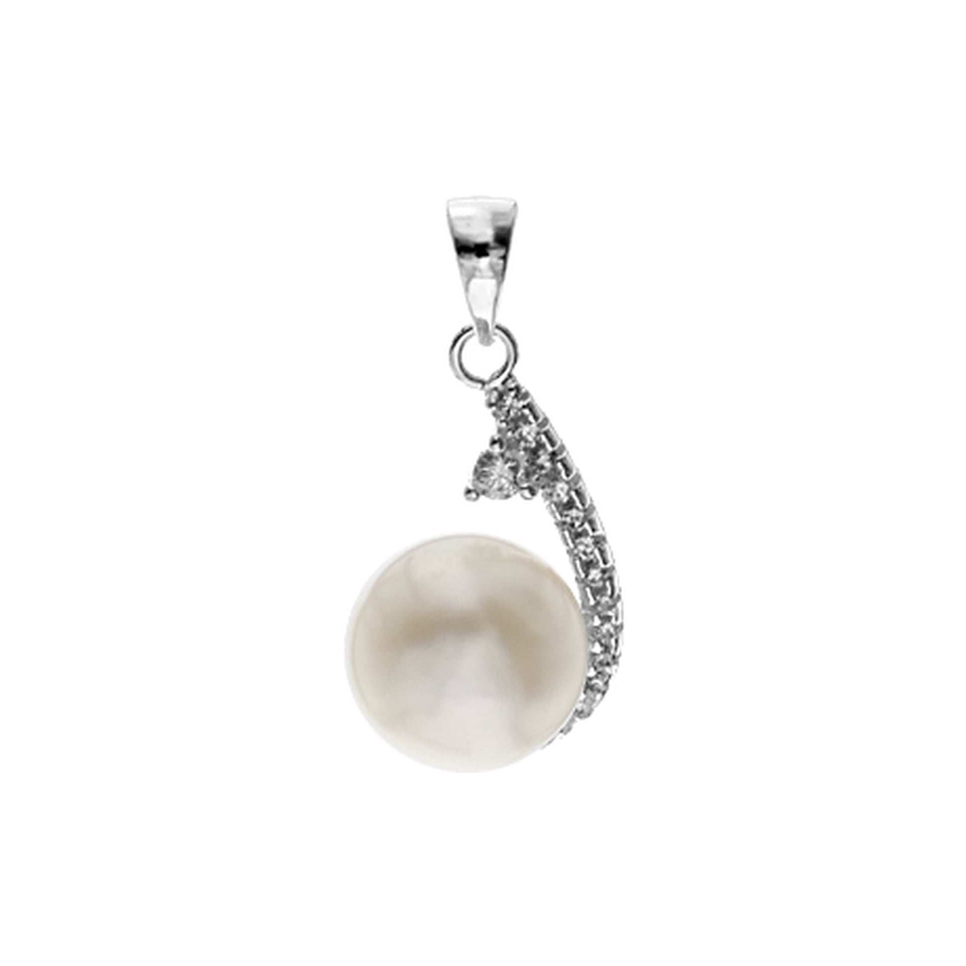 Pearl on CZ encrusted semi teardrop pendant