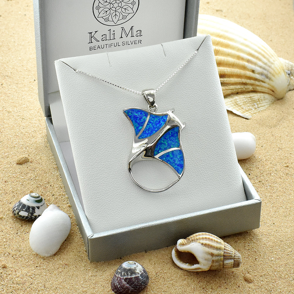 Ana blue manta ray pendant