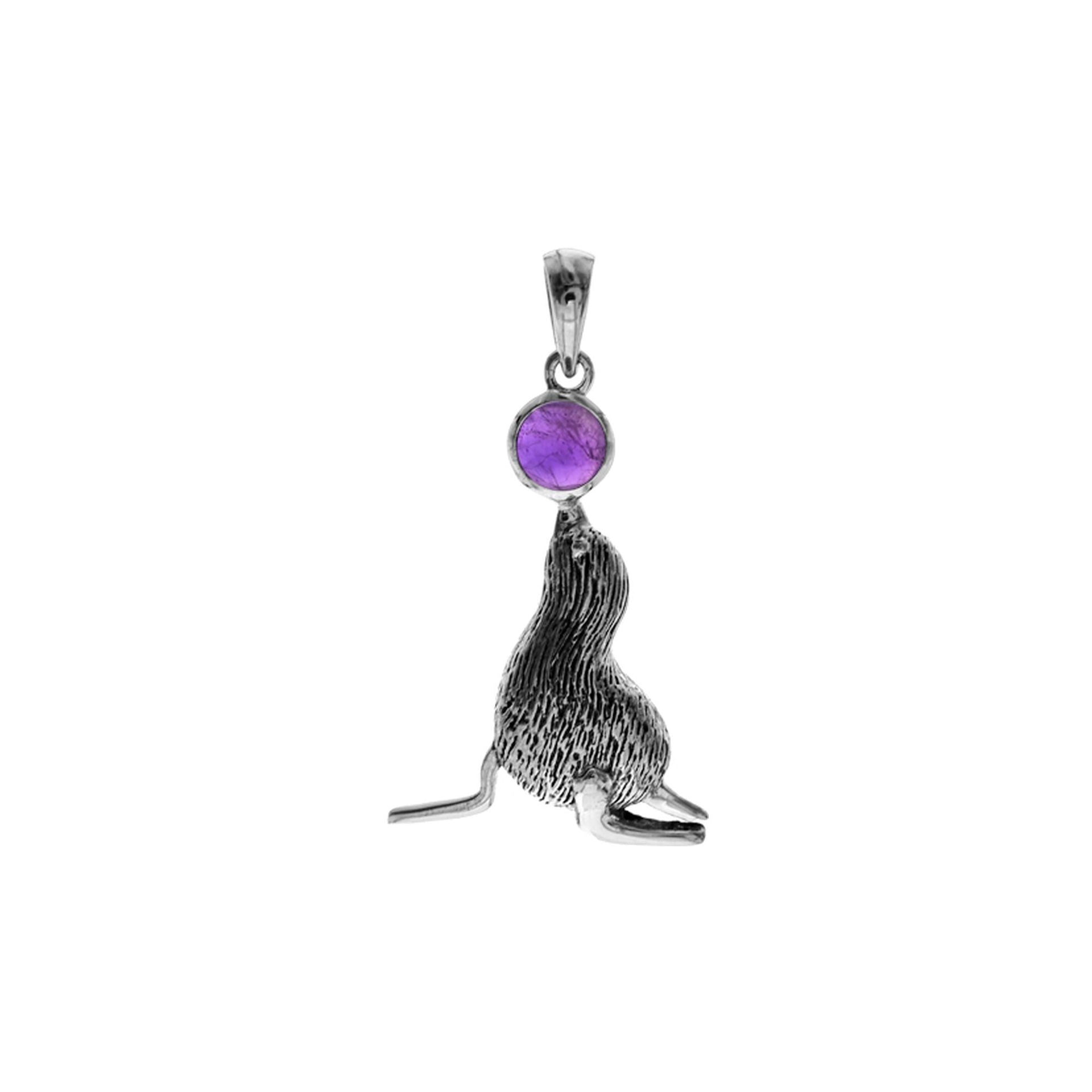 Anya seal pendant balancing amethyst ball
