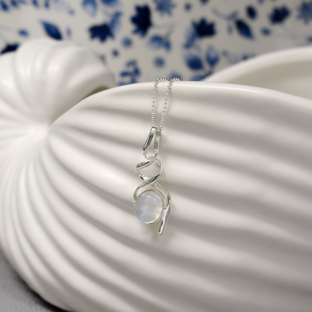 Lola double helix rainbow moonstone pendant