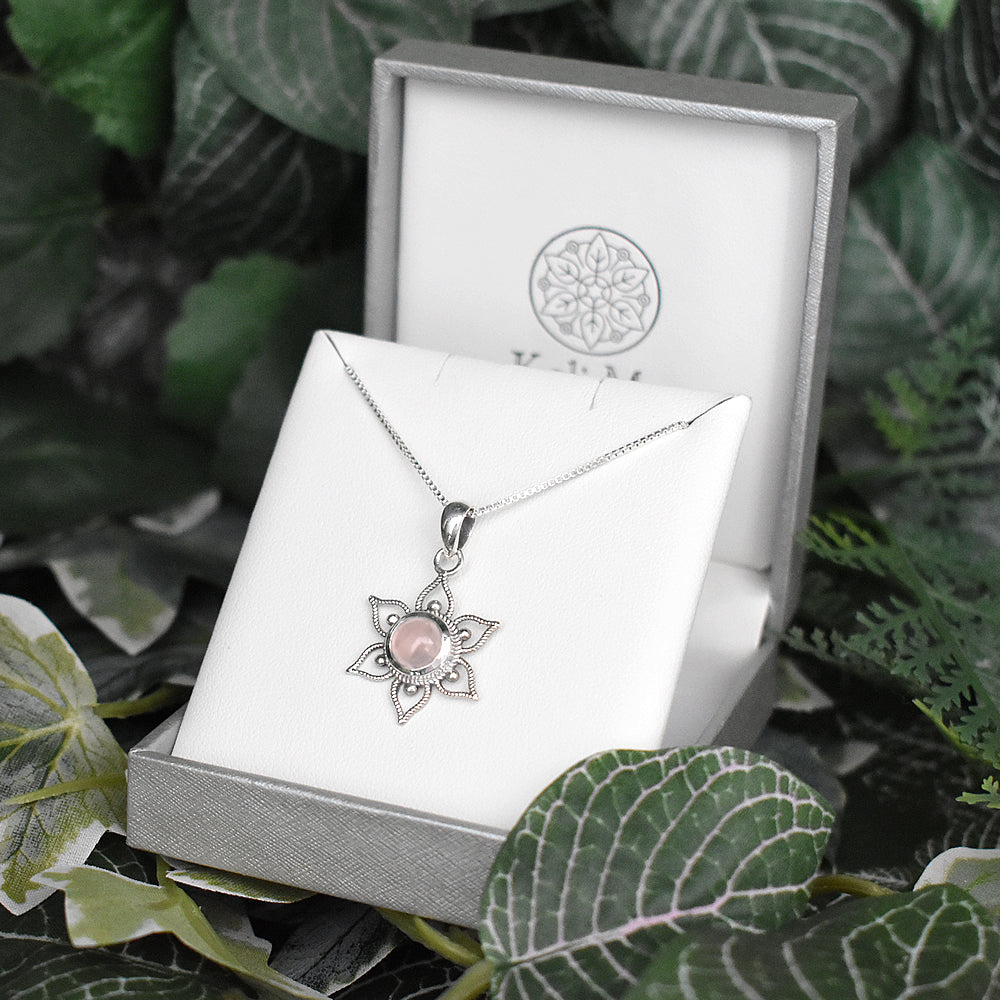 Catalina rose quartz flower pendant