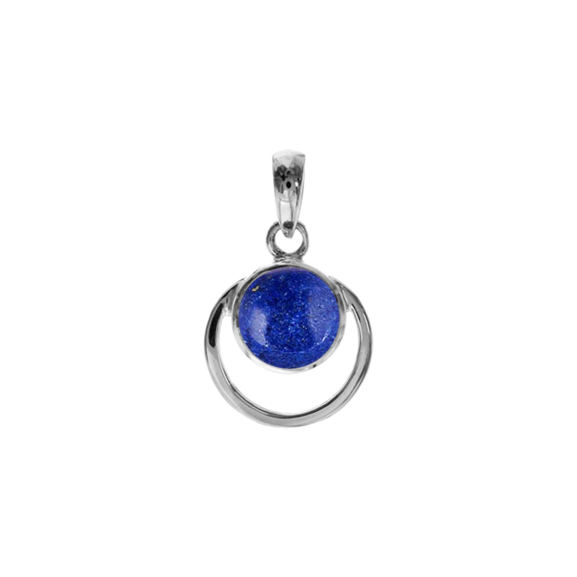 Amy lapis lazuli with round silver frame pendant