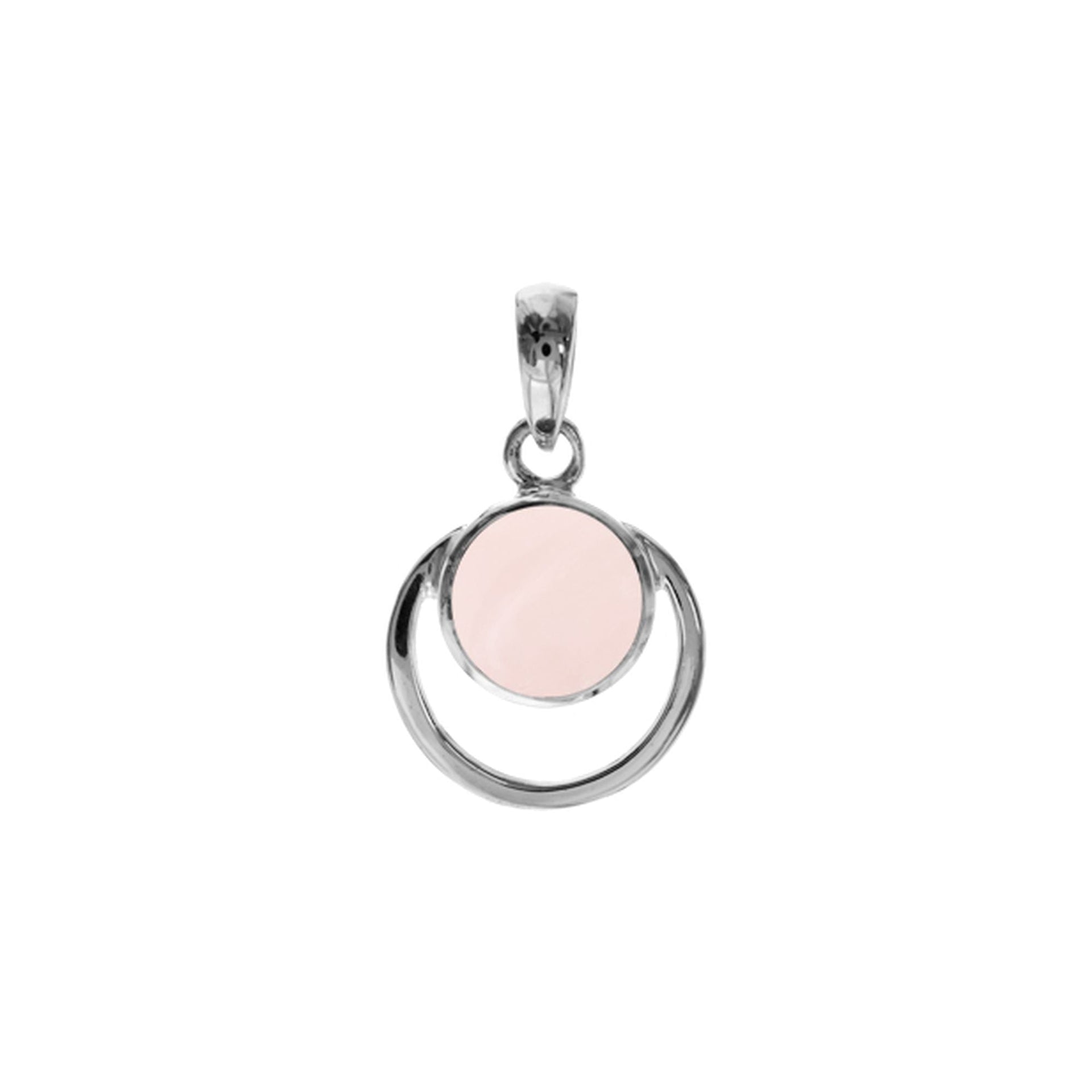 Amy rose quartz with round silver frame pendant