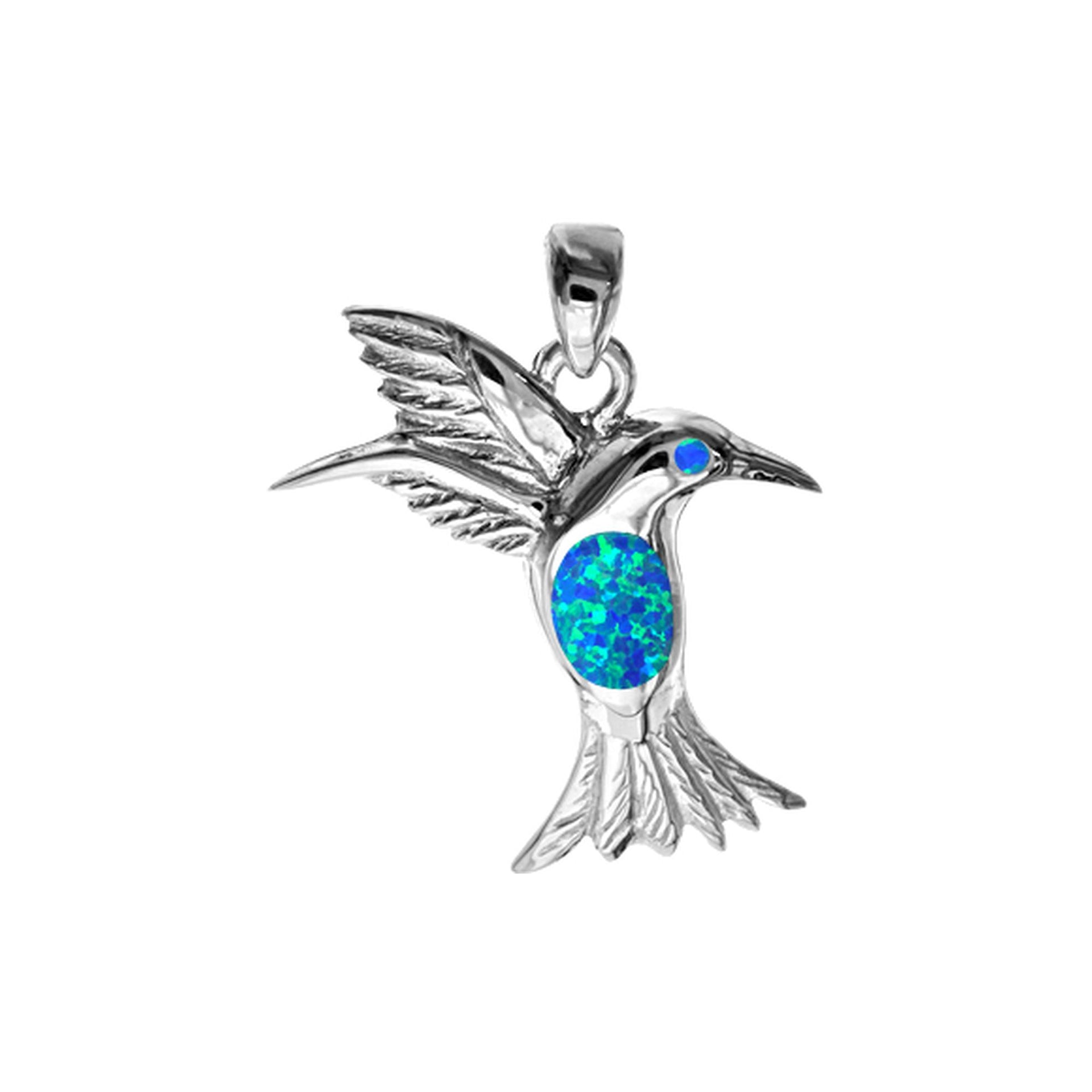 Blue opalique hummingbird pendant
