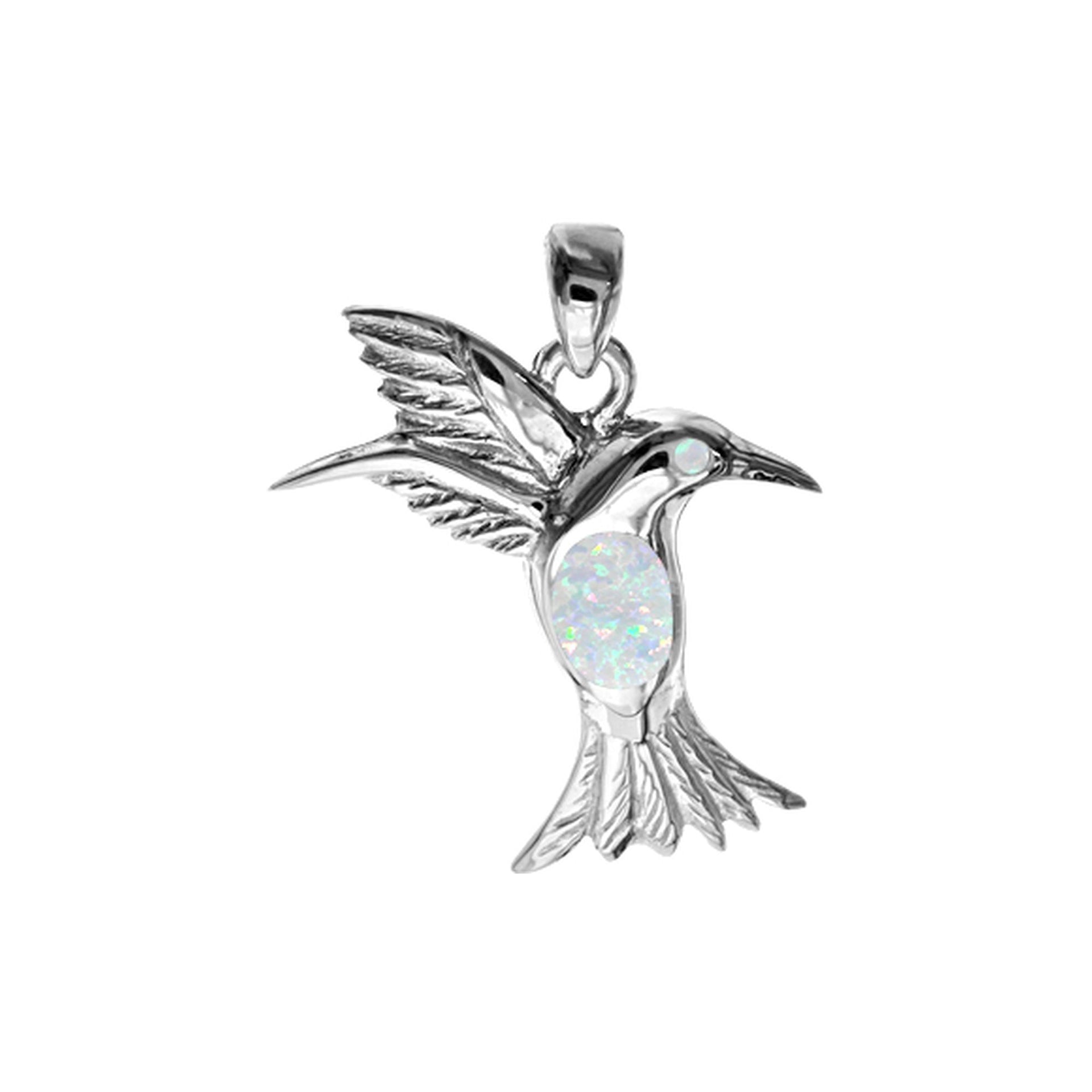 White opalique hummingbird pendant