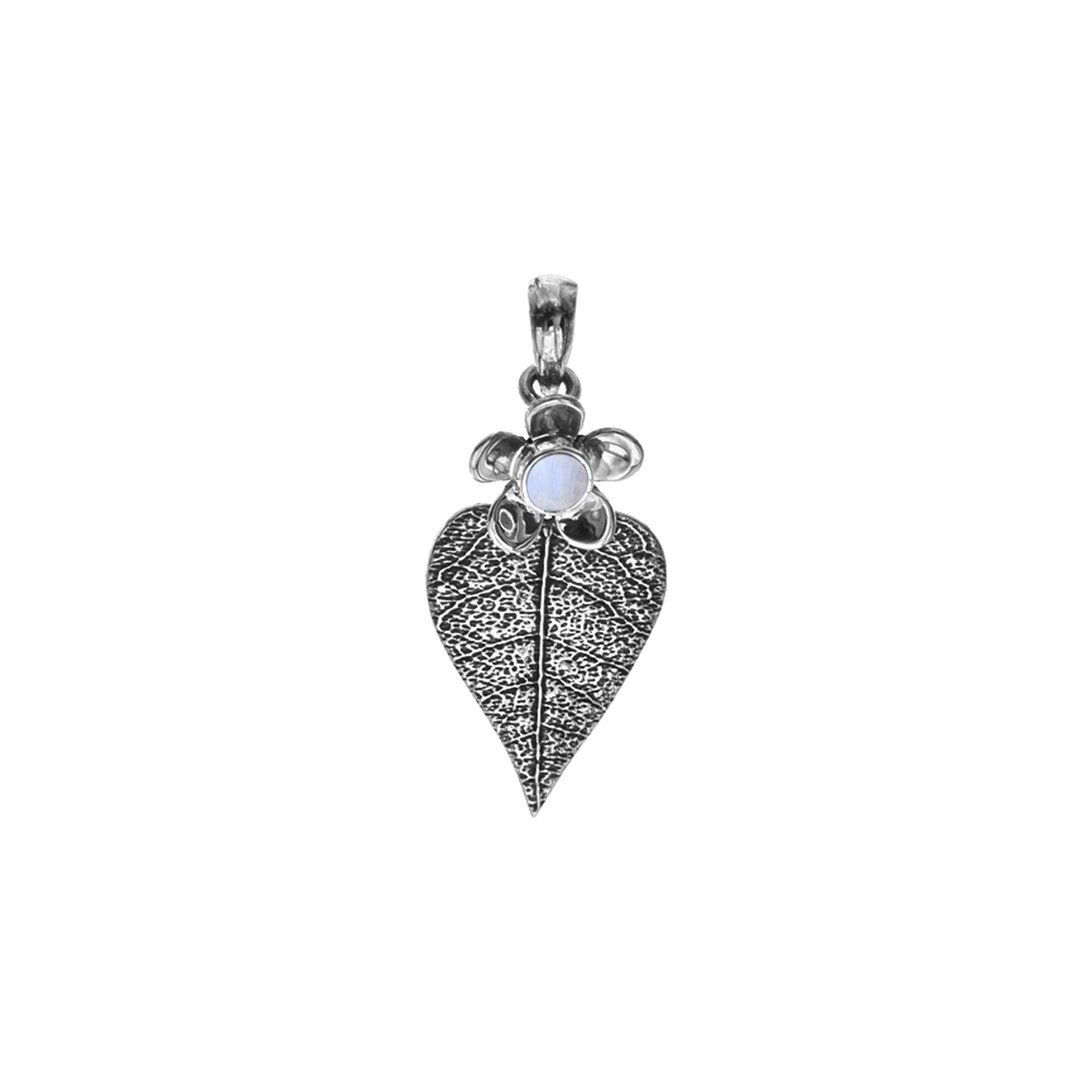Catalina oxidised flower and leaf rainbow moonstone pendant