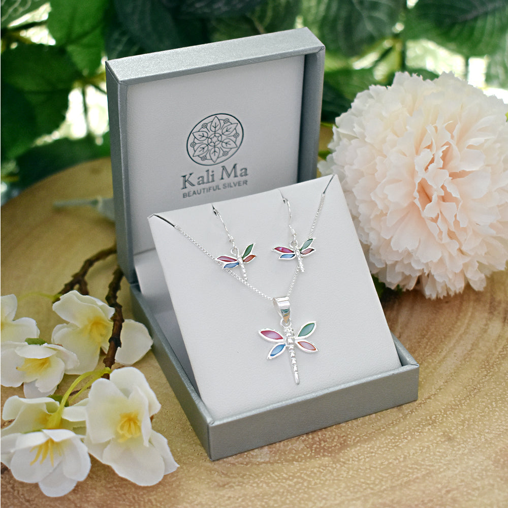 Bronwen multi mother of pearl dragonfly earrings