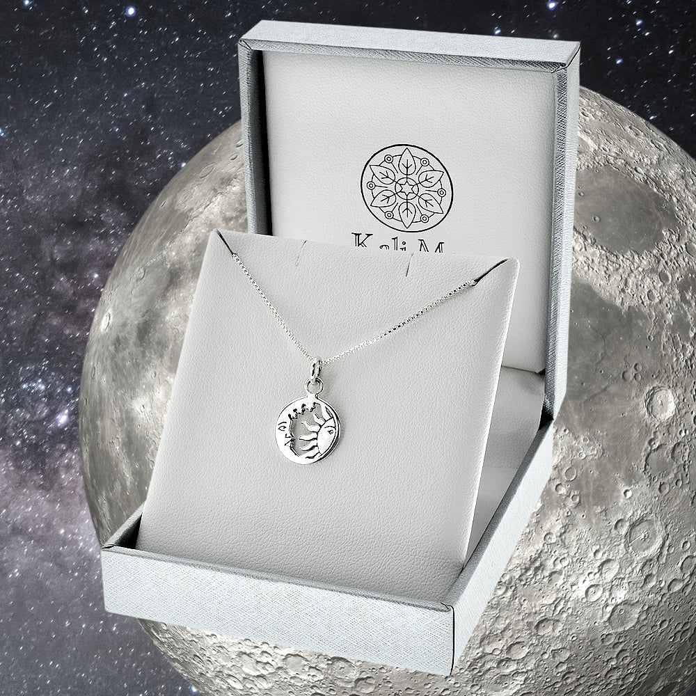 Smile man in the moon with sun pendant