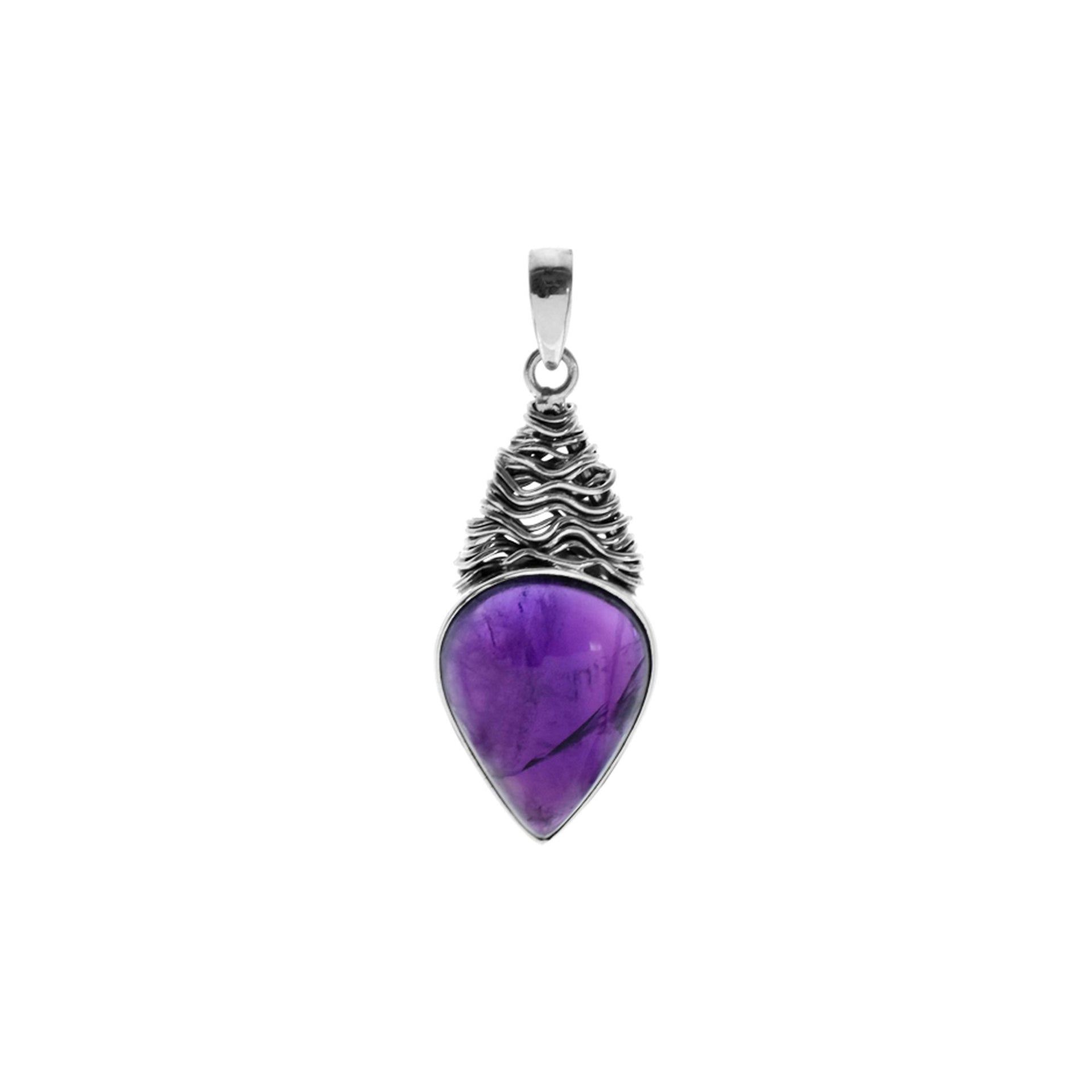 Amethyst teardrop with fretwork pendant