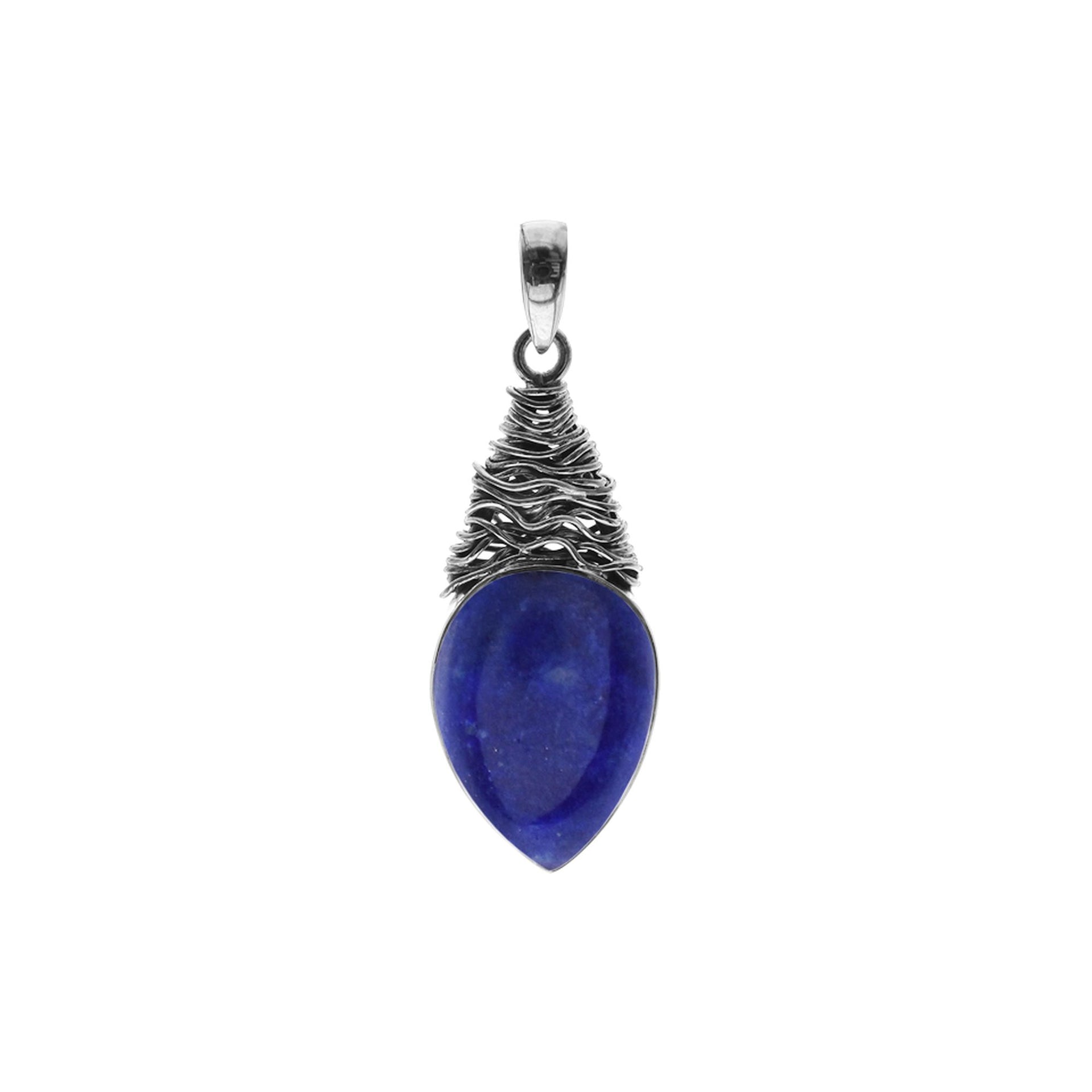 Lapis lazuli teardrop with fretwork pendant