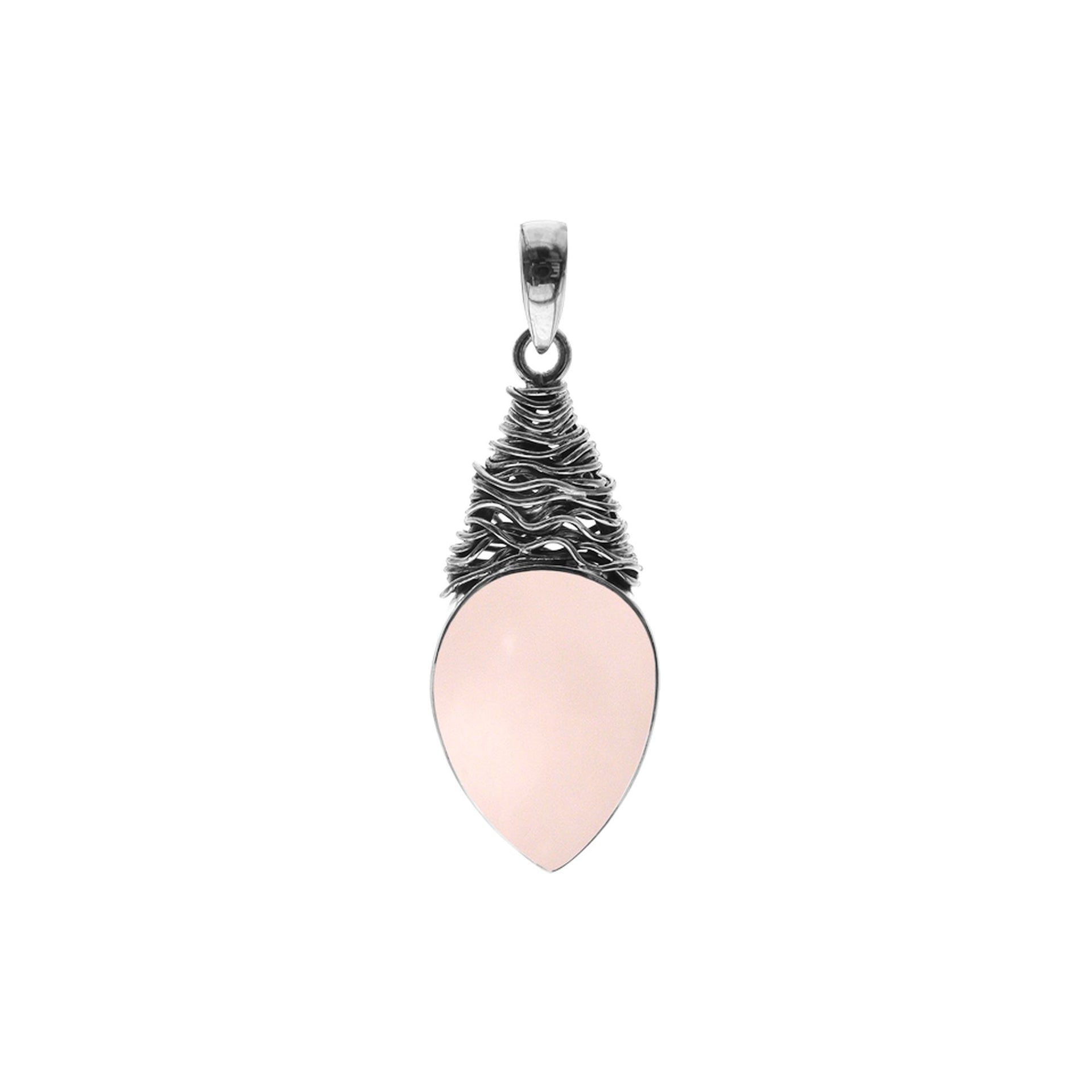 Large rose quartz teardrop with fretwork pendant
