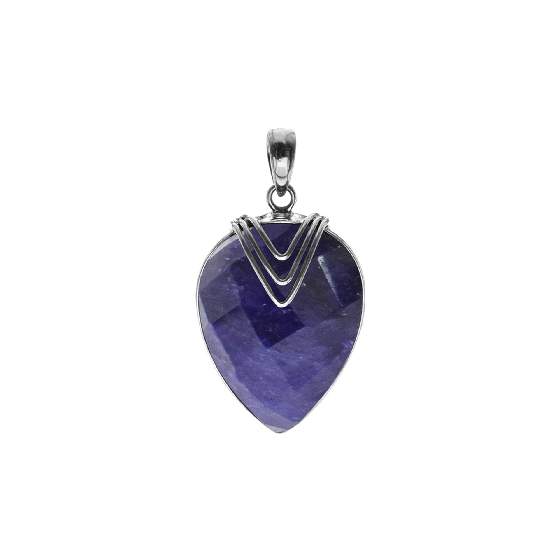 Viola large sapphire quartz pendant with chevron overlay