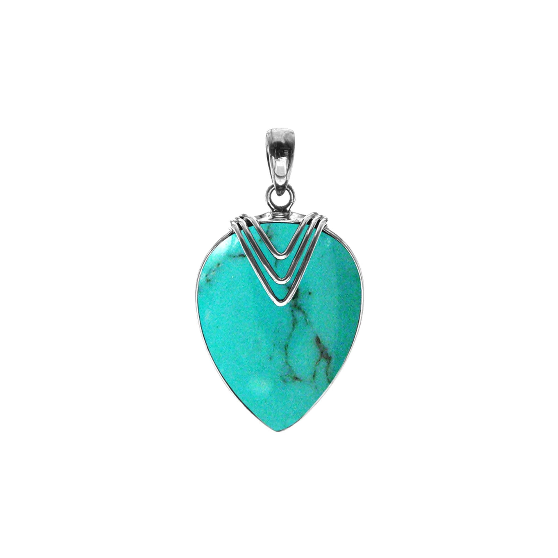 Viola large turquoise pendant with chevron overlay