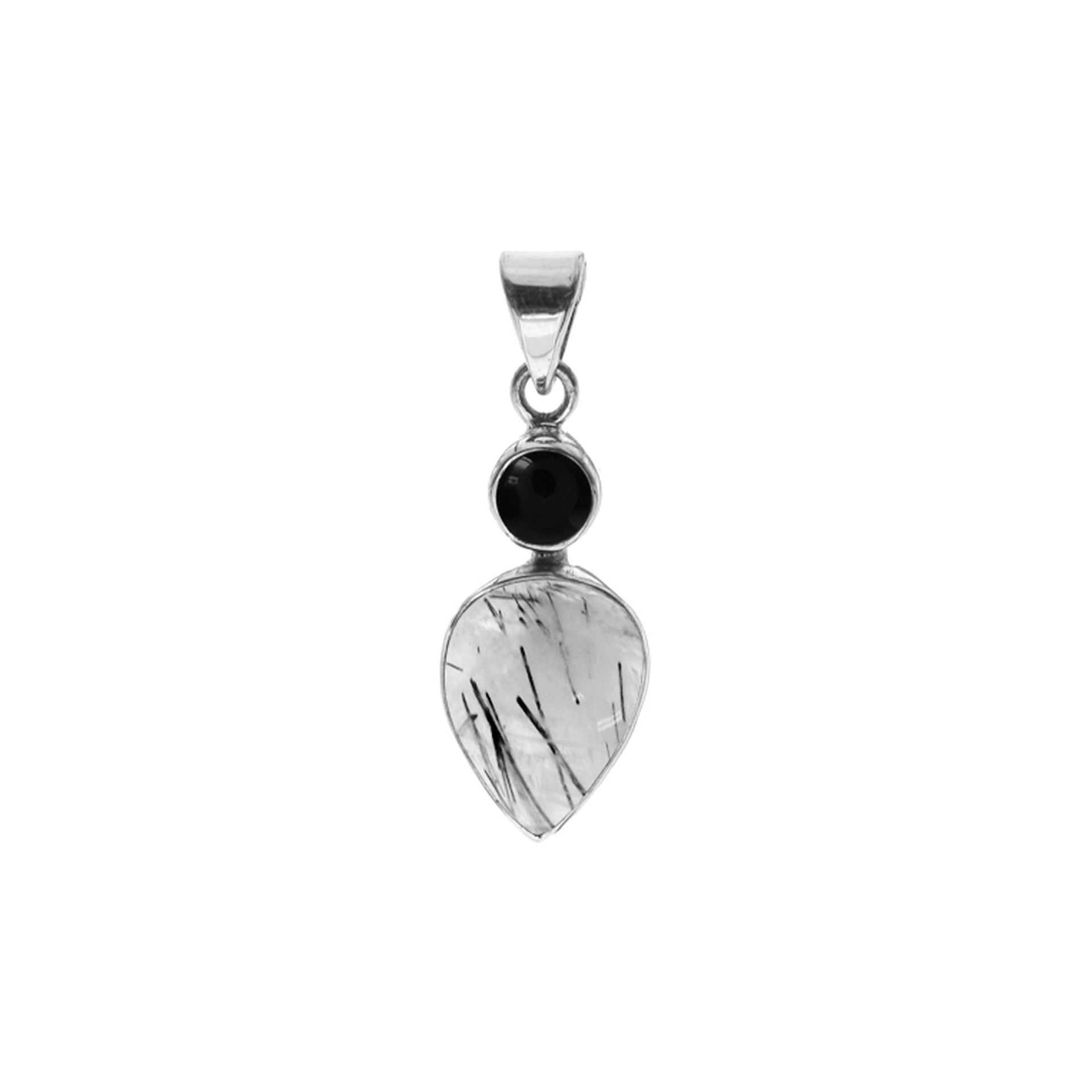 Samira two stone tourmalated quartz and black onyx pendant