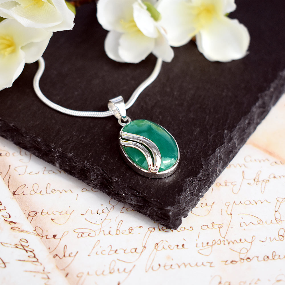 Viola green agate with stripe overlay pendant