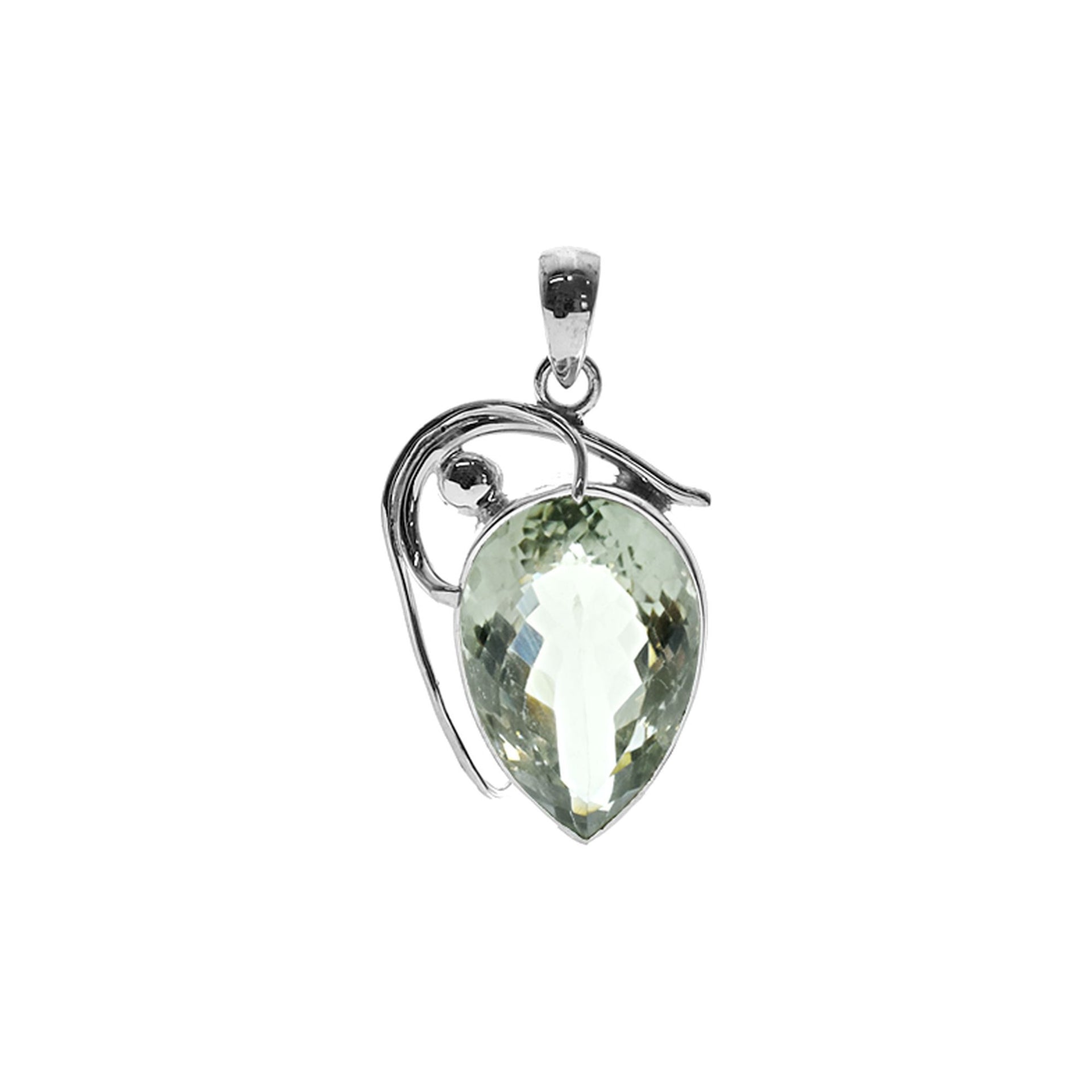 Rounded teardrop green amethyst pendant with wire detail