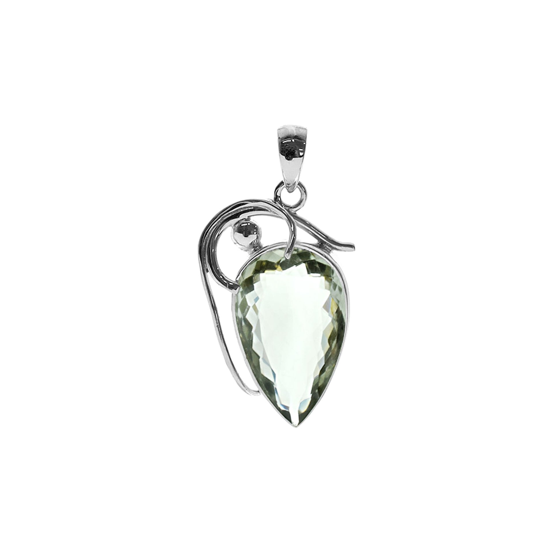 Teardrop green amethyst pendant with wire detail