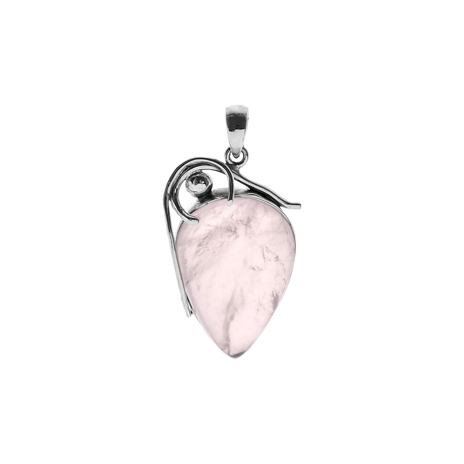 Teardrop rose quartz pendant with wire detail