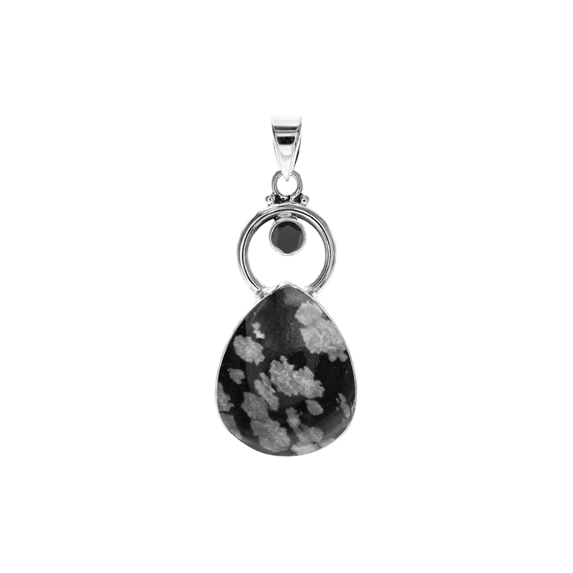 Amy snowflake obsidian & black onyx hoop pendant