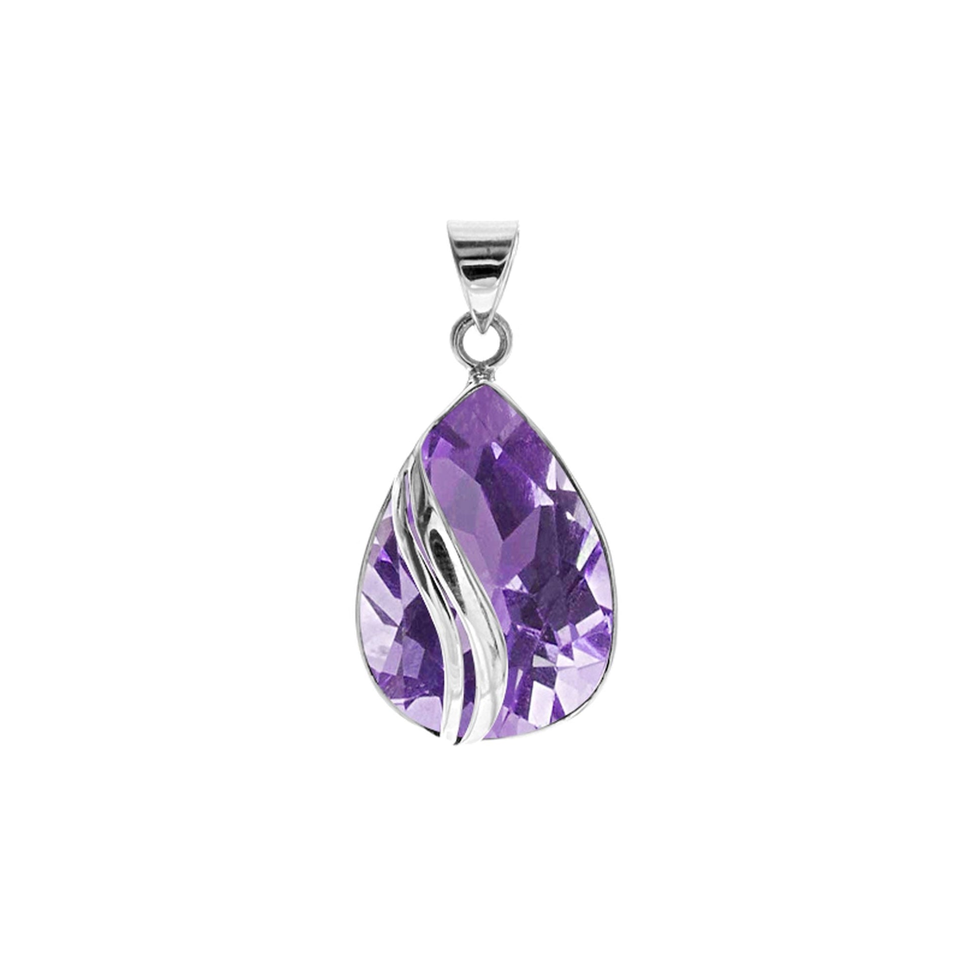 Amy large amethyst facet pendant with two wave overlay