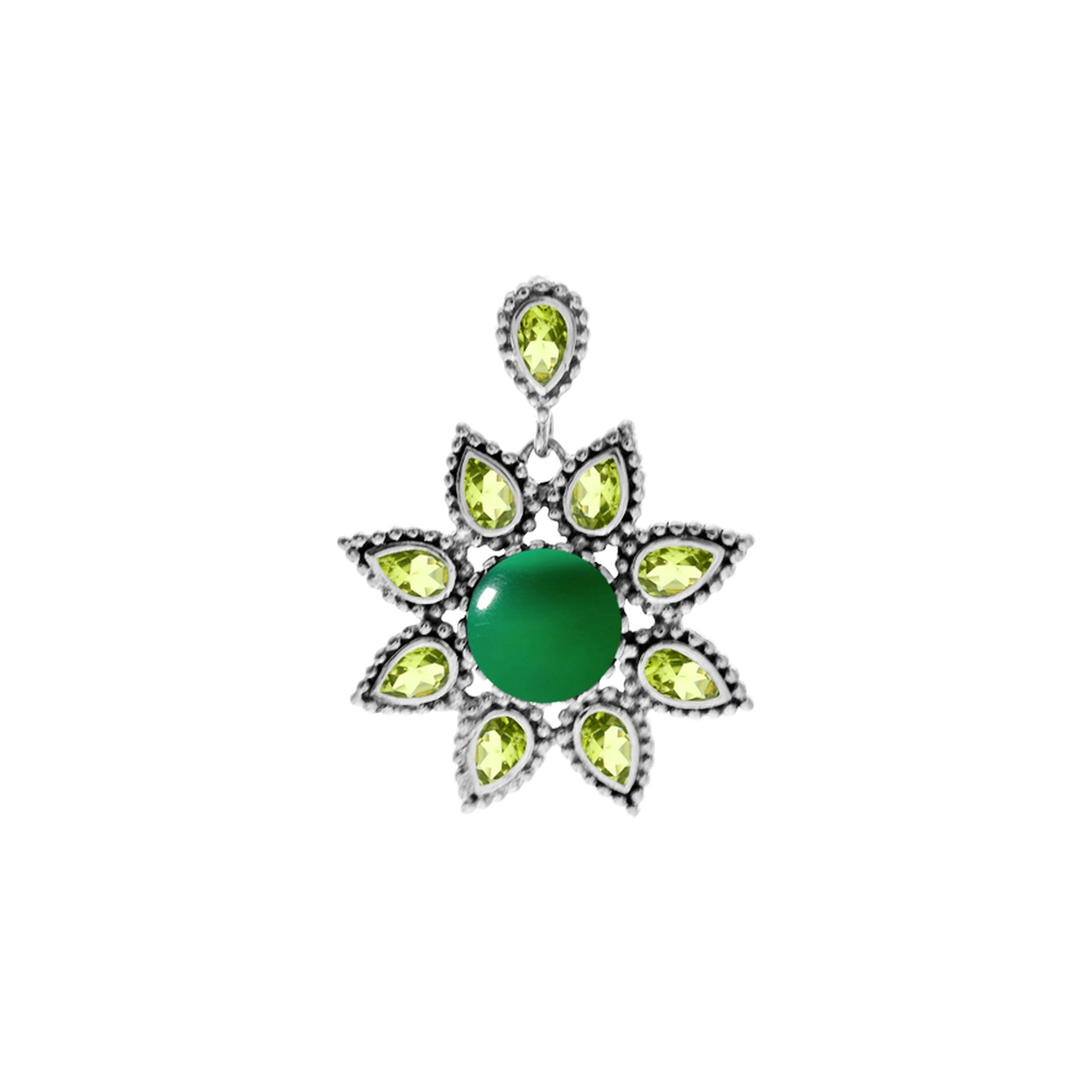 Isla green agate and peridot facet vintage flower pendant