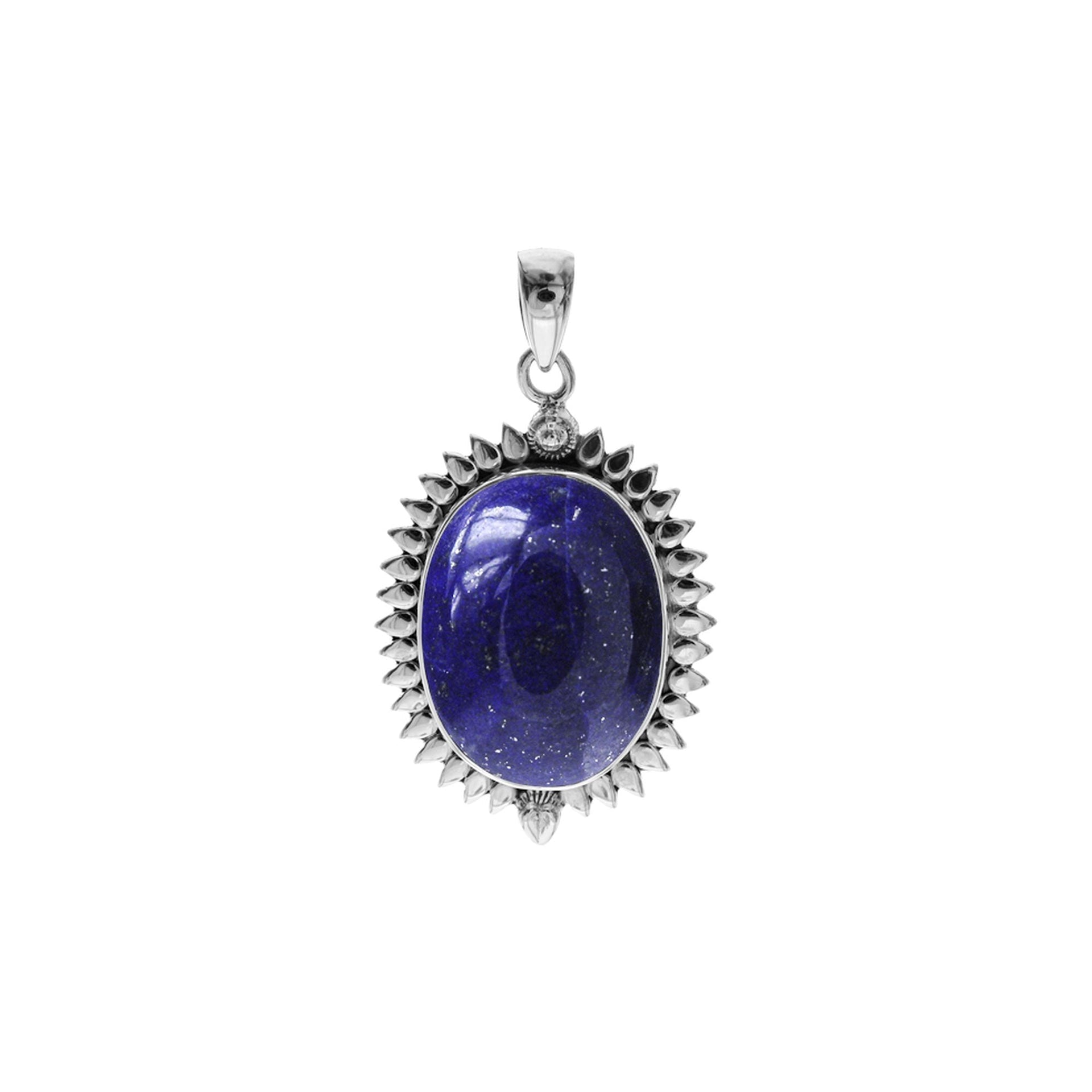 Lola oval lapis lazuli petal surround pendant