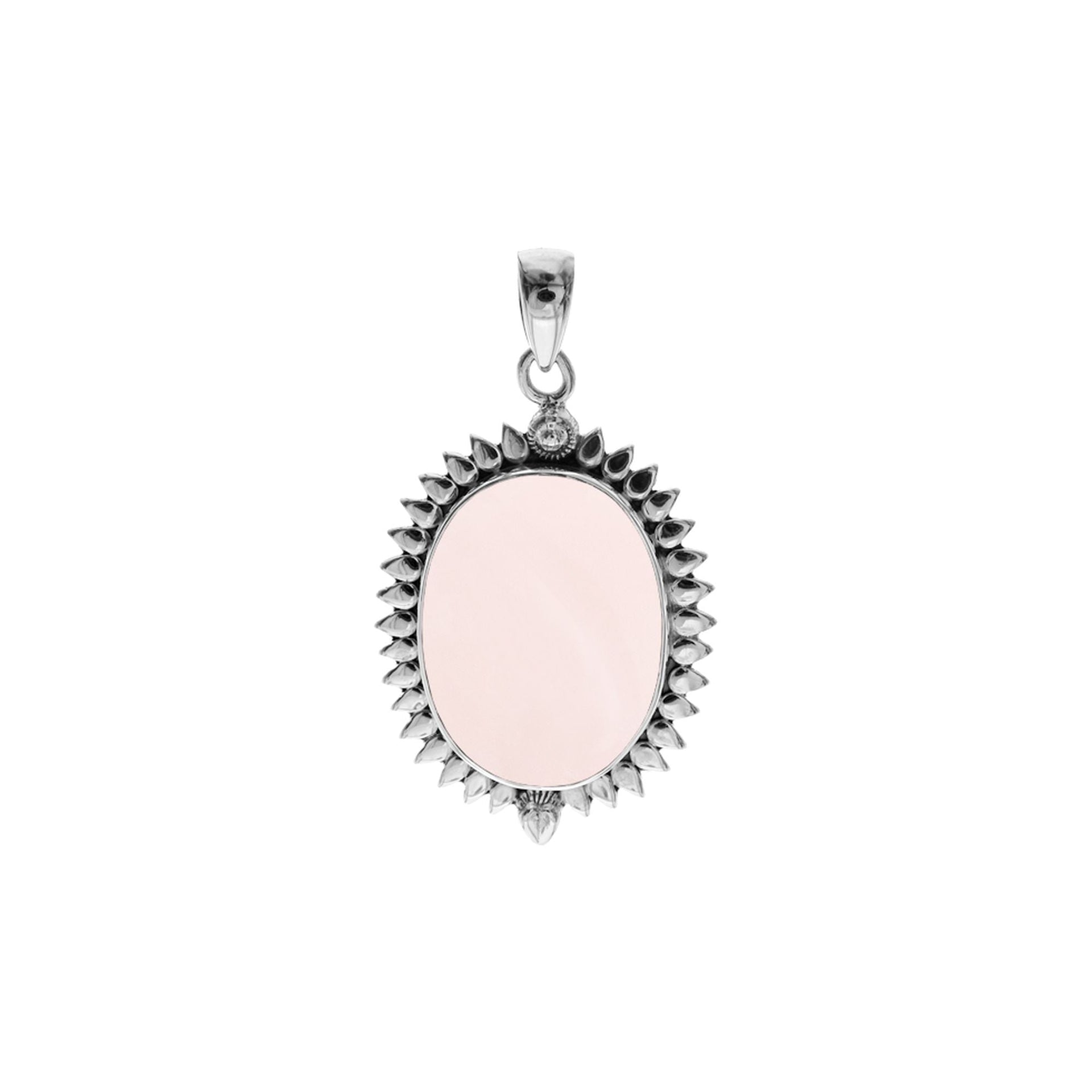 Lola oval rose quartz petal surround pendant