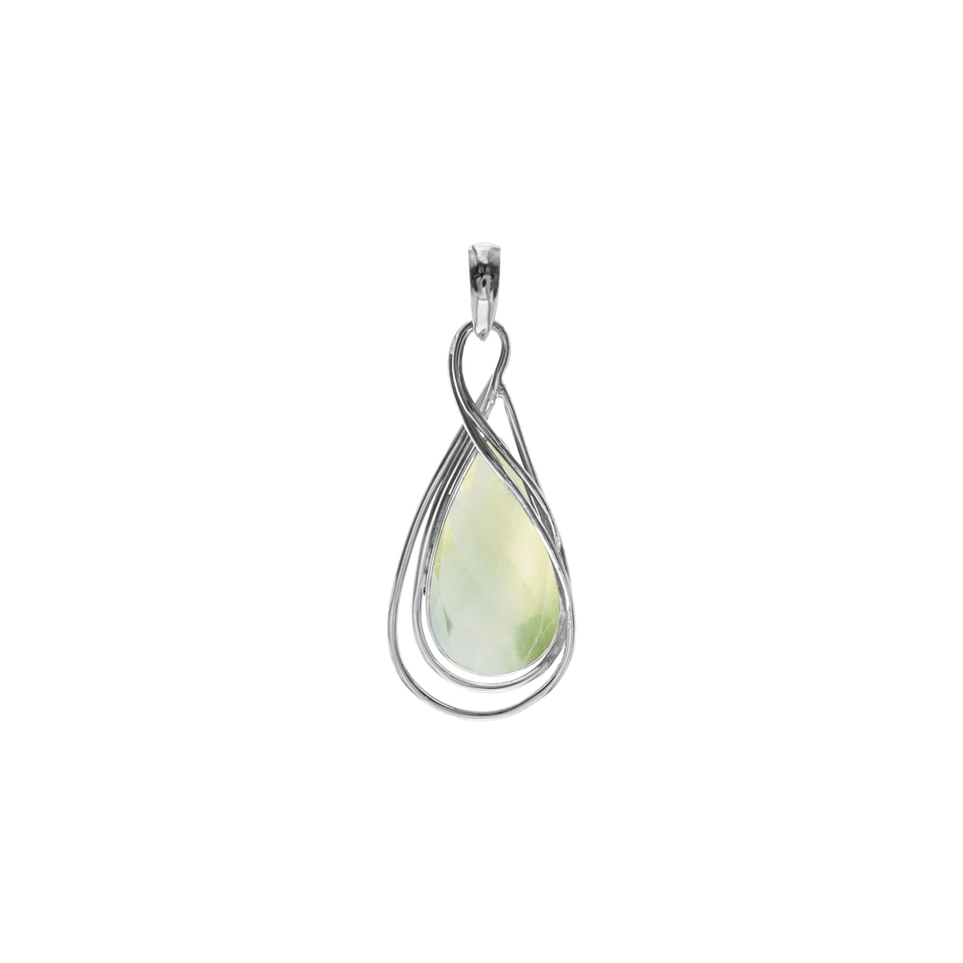 Viola large teardrop prehnite wire detail pendant