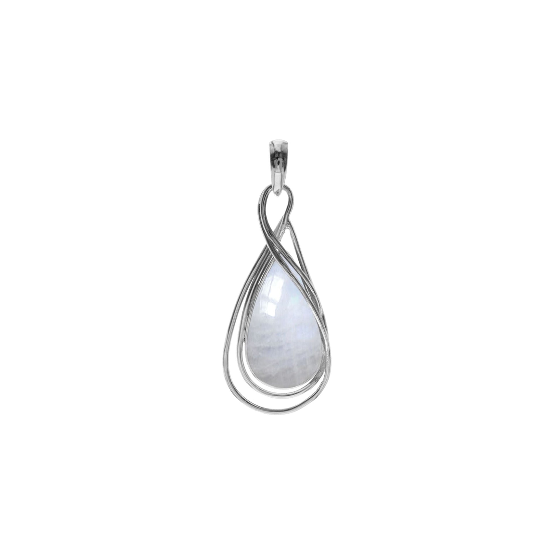Viola teardrop rainbow moonstone wire detail pendant