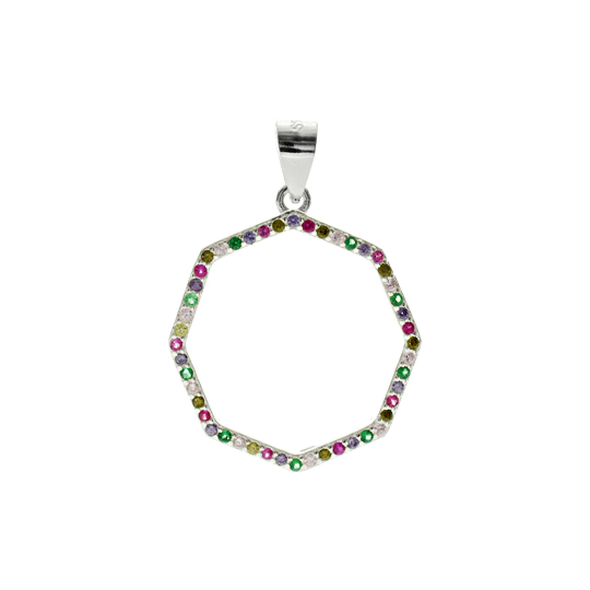 Rainbow CZ octagon outline pendant