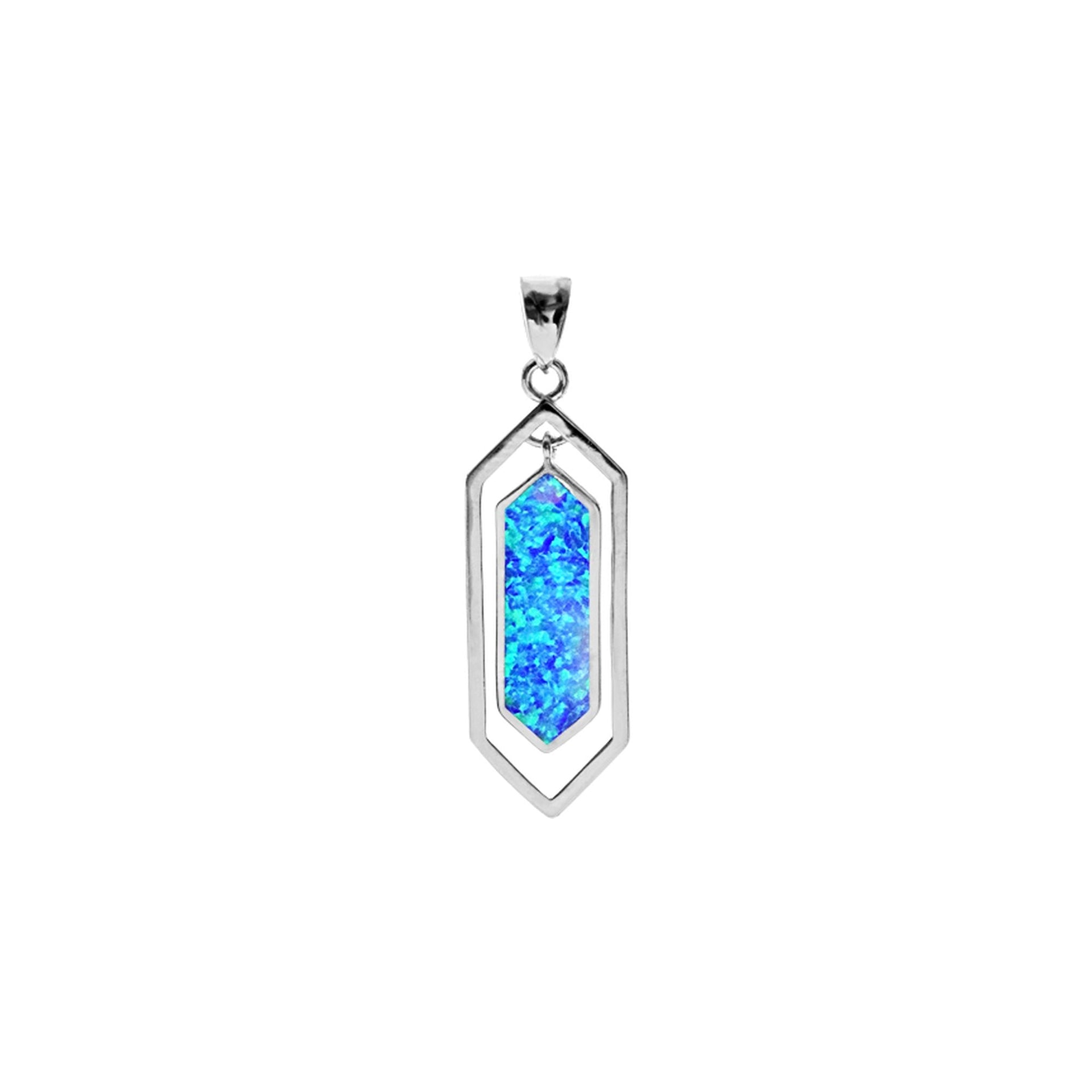 Celeste elongated hexagon blue pendant