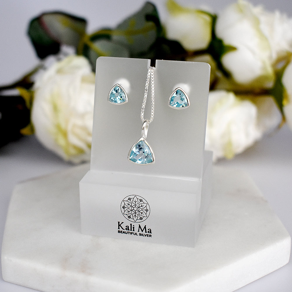 Samira trillion cut blue topaz pendant