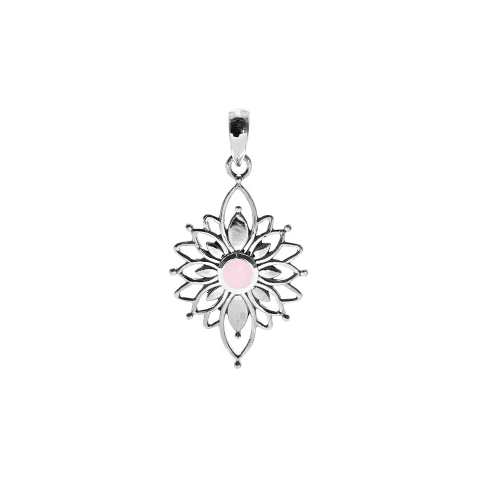 Catalina rose quartz flower burst pendant