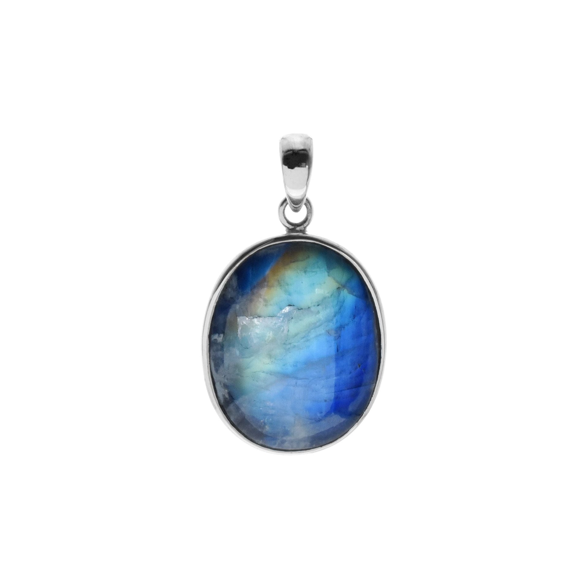 Chloe blue rainbow moonstone oval pendant