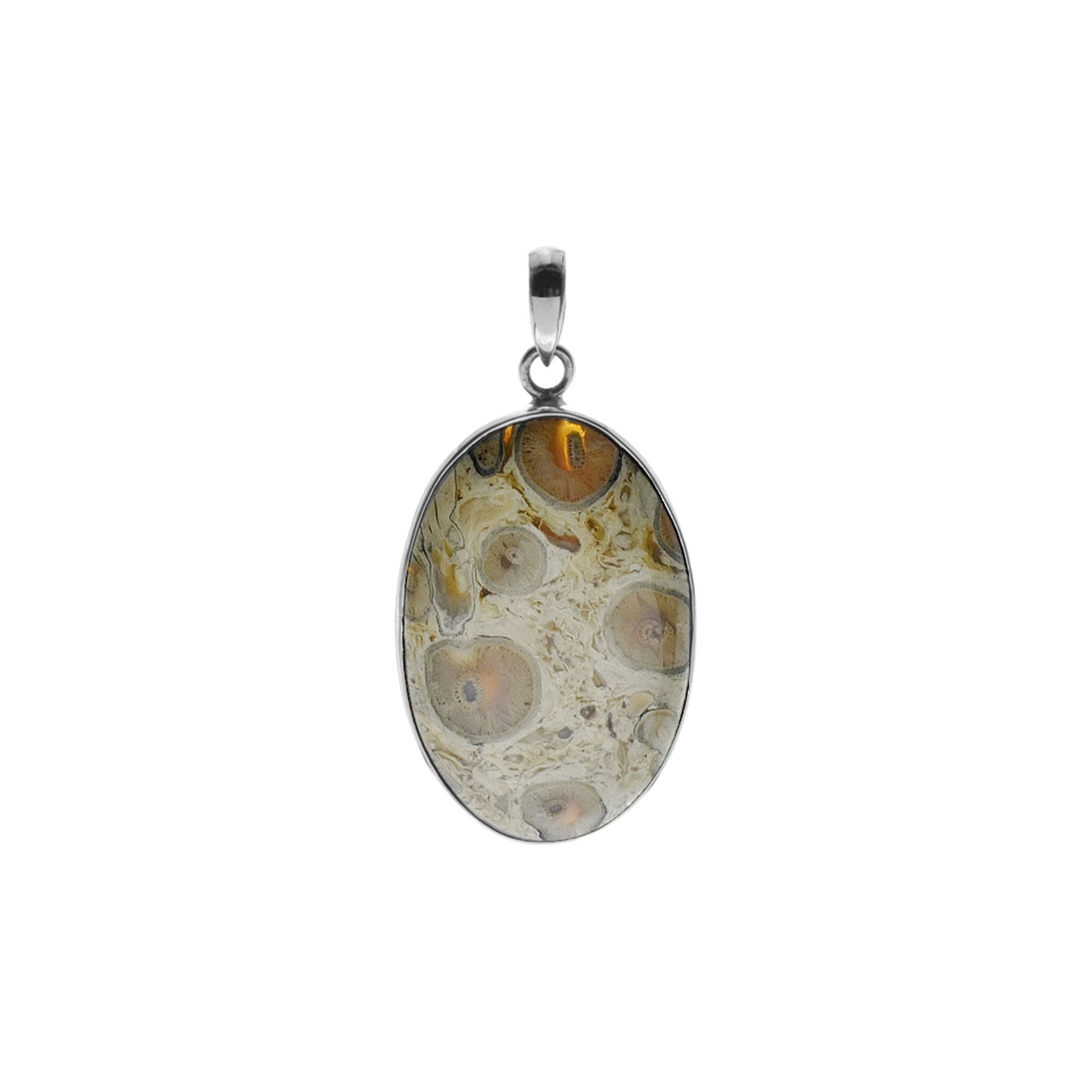 Chloe oval plume agate pendant