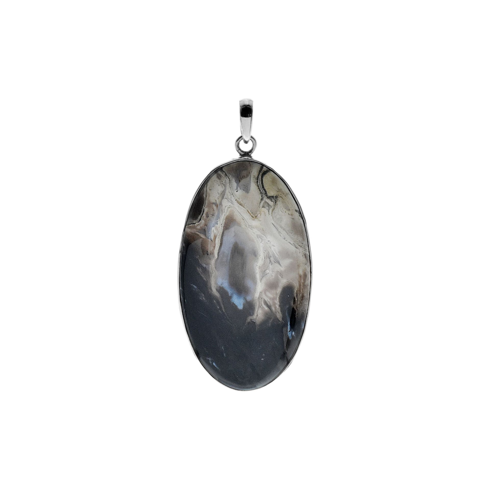 Chloe large oval plume agate pendant
