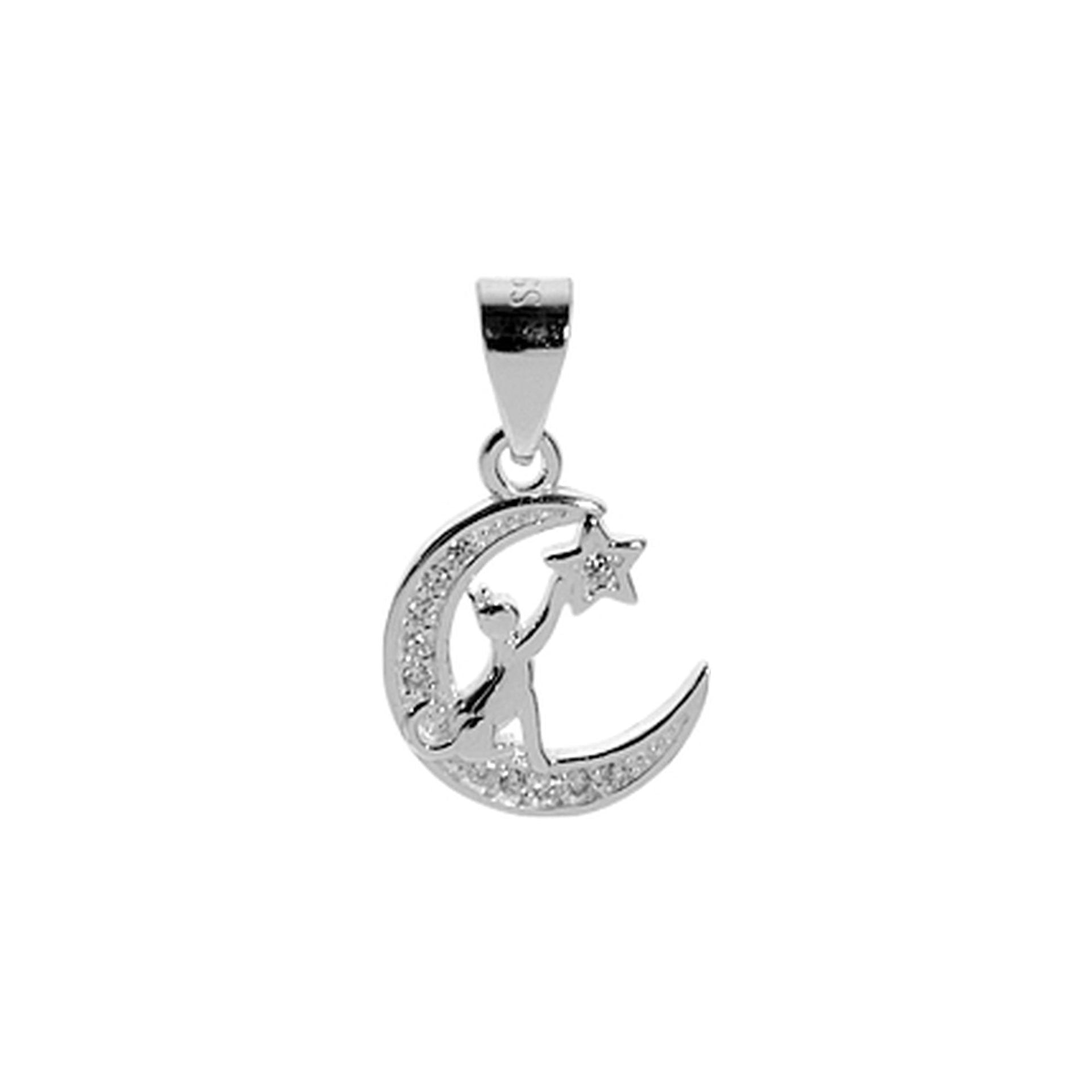 Natalie cat in moon with star CZ pendant