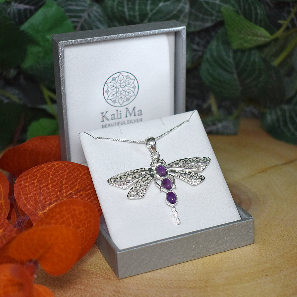 Anabelle large amethyst dragonfly pendant