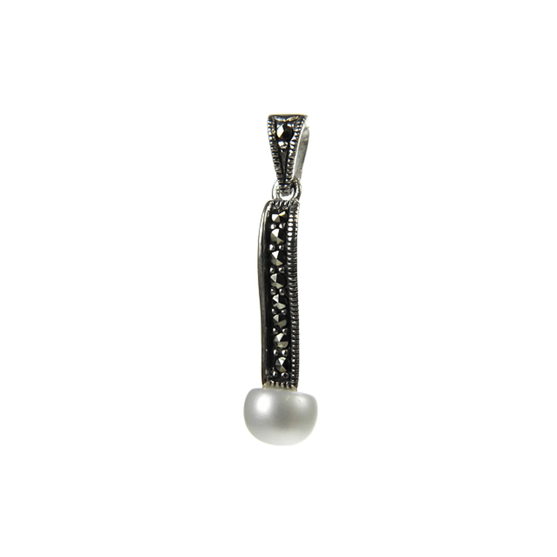 Marcasite bar with pearl pendant