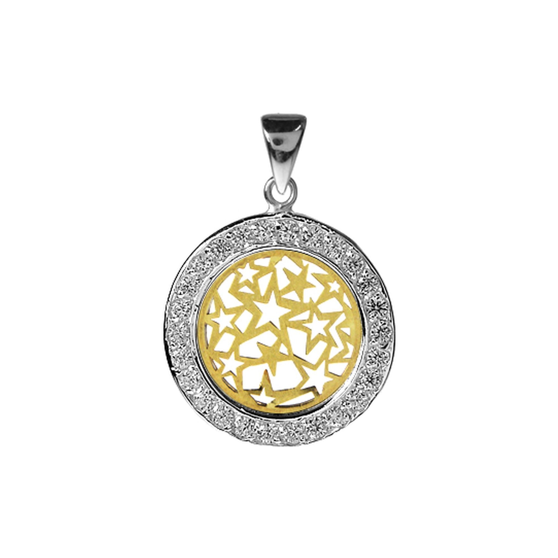 Decorative disc pendant with yellow gold plate & CZ