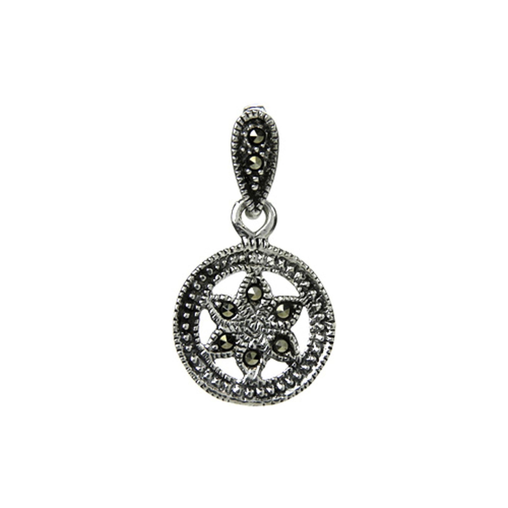 Marcasite flower in circle pendant