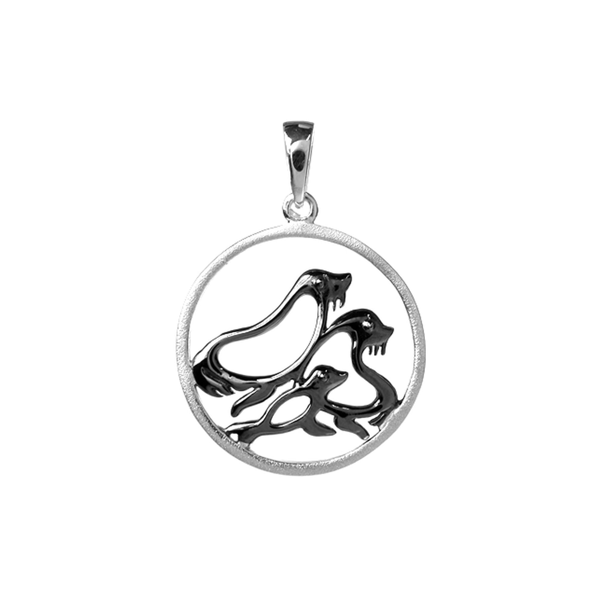 Hoop with black rhodium family of seals pendant
